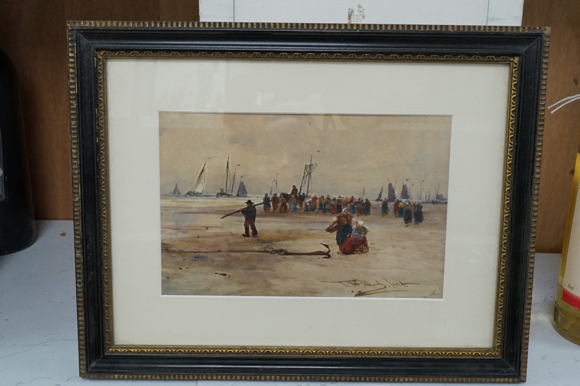 Thomas Bush Hardy (R.B.A. 1842-1897), watercolour, 'Low Tide', signed and dated 1884, 13 x 20cm